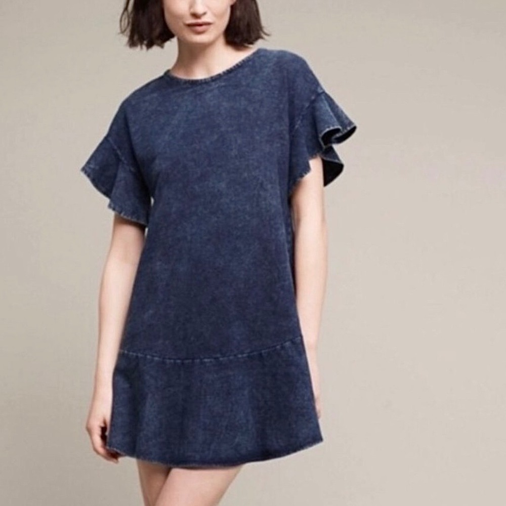 Saturday Sunday Anthropologie Dark Blue Wash Soft Denim Dress Large